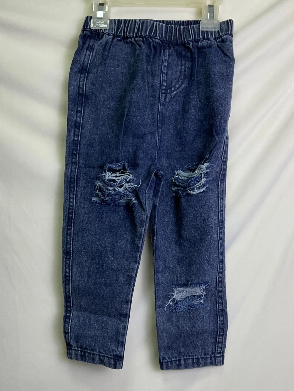 Kids Elastic-Waist Distressed Jeans - Dark Blue